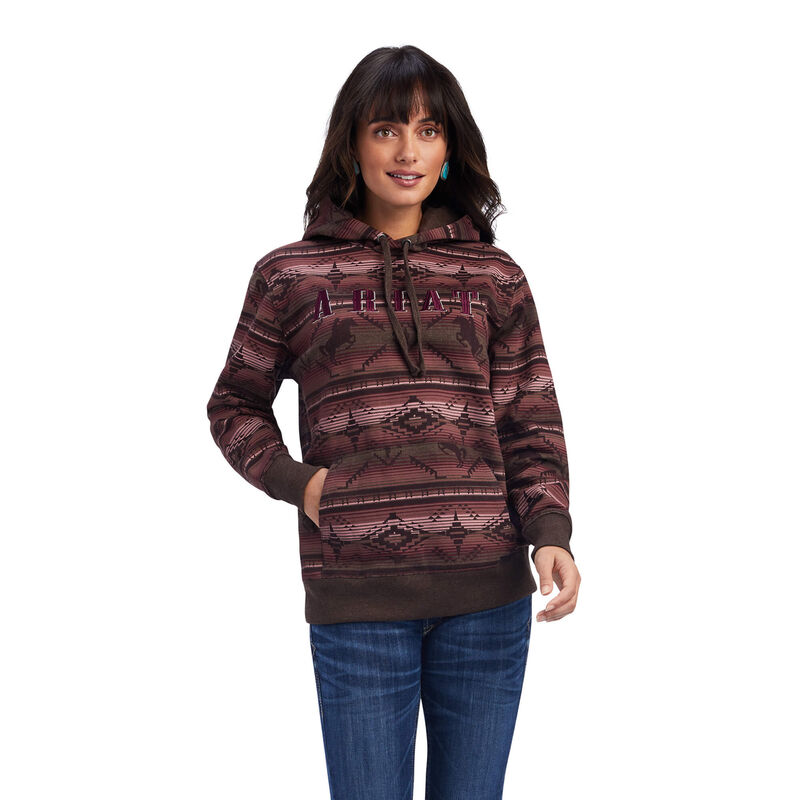 Ariat Hoodie Damen - Real Allover Print DunkelBraun ( VDQGZ-2759 )